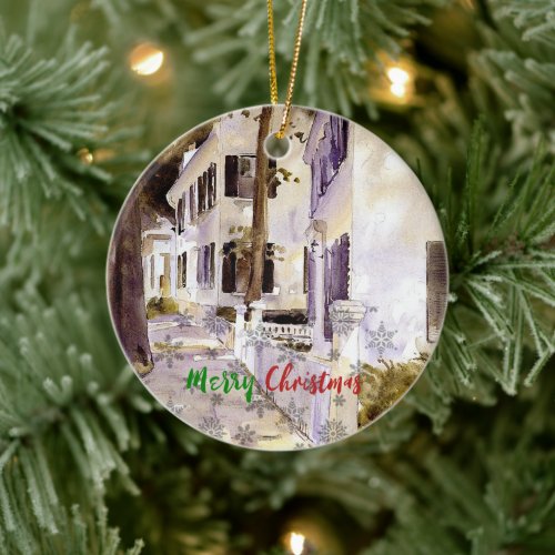 Main Street Nantucket Merry Christmas Ceramic Ornament