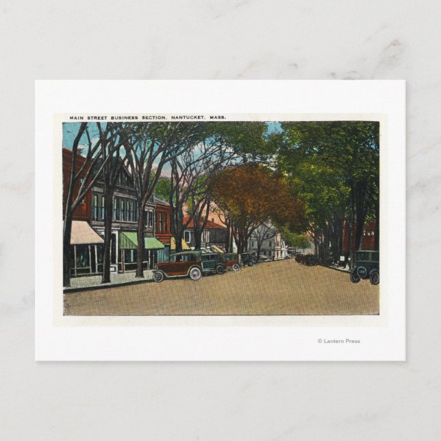 Main Street View of Business Section Postcard (Front)