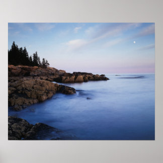Maine, Acadia National Park, Moonset Poster