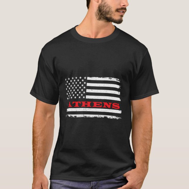 Maine American Flag Athens Usa Patriotic Souvenir T-Shirt (Front)