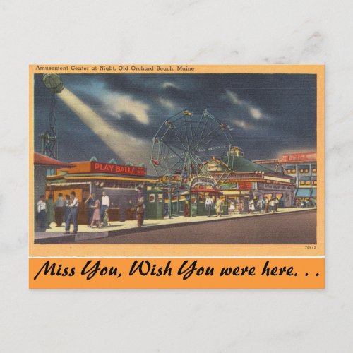 Maine Amusements Old Orchard Beach Night view Postcard