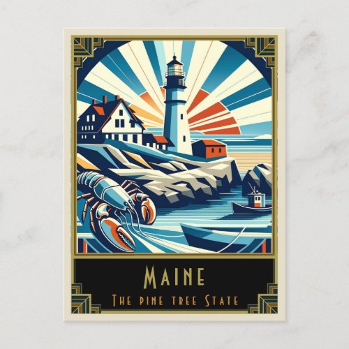 Maine  Art Deco Postcard