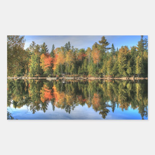 Maine Autumn Fall Foliage Lake Reflections Rectangular Sticker (Front)