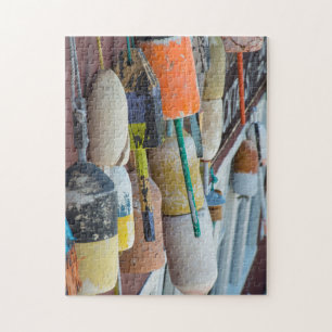 Maine, Bar Harbor. Colorful lobster trap buoys Jigsaw Puzzle
