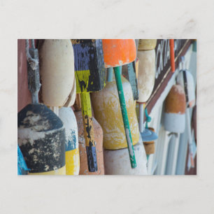 Maine, Bar Harbor. Colorful lobster trap buoys Postcard