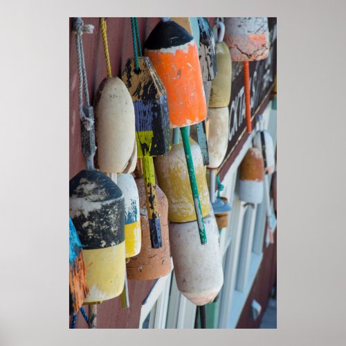 Maine Bar Harbor Colorful lobster trap buoys Poster