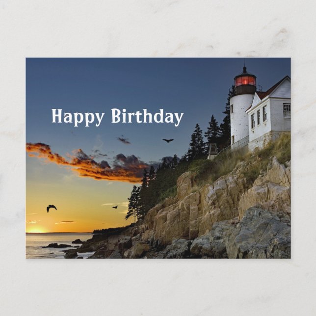 Maine Bass Harbor Lighthouse Photo Birthday Postcard (Front)