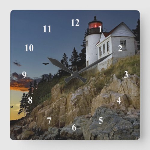 Maine Bass Harbor Lighthouse Photo Square Wall Clock