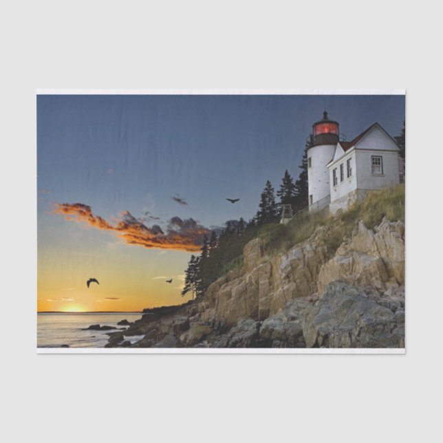 Maine Bass Harbor Lighthouse Photo Tissue Paper (Front)