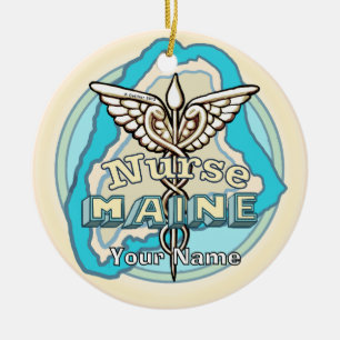Maine Caduceus Nurse Ceramic Ornament