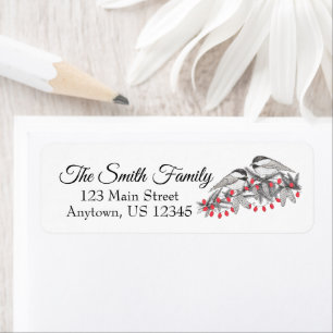 Maine Chickadee Bird Pen and Ink Christmas Holiday Label