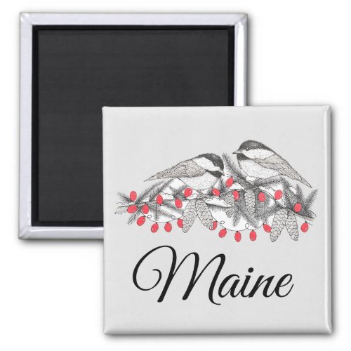 Maine Chickadee Bird Winter Christmas Holiday Snow Magnet