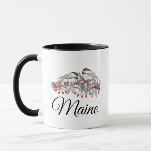Maine Chickadee Bird Winter Christmas Holiday Snow Mug