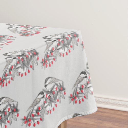 Maine Chickadee Bird Winter Christmas Holiday Snow Tablecloth