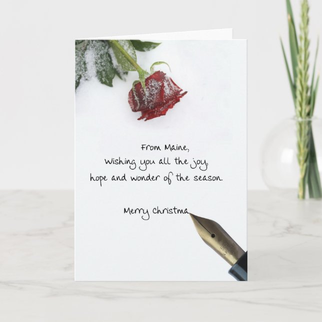 Maine christmas letter on snow holiday card (Front)