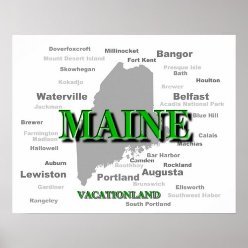 Maine Cities And Towns State Pride Map Poster