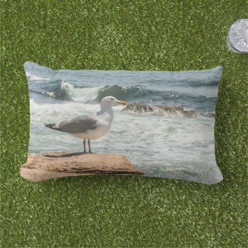 Maine Coast Acadia Ocean Seagull Lumbar Pillow | Zazzle