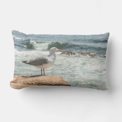 Maine Coast Acadia Ocean Seagull Lumbar Pillow