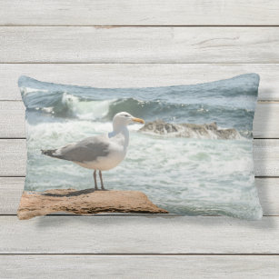 Maine Coast Acadia Ocean Seagull Lumbar Pillow
