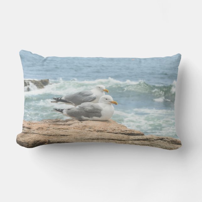 Maine Coast Acadia Ocean Seagulls Lumbar Pillow (Front)