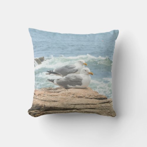 Maine Coast Acadia Ocean Seagulls Outdoor Pillow