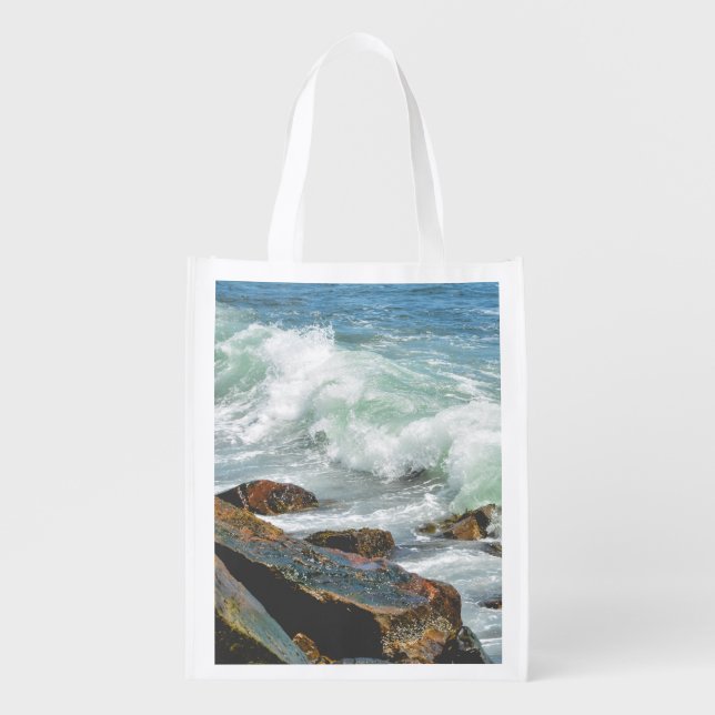 Maine Coast Acadia Ocean Waves Grocery Bag (Front)