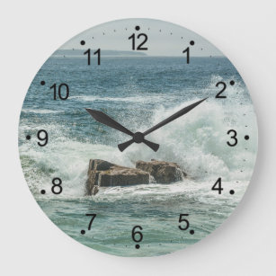 Maine Coast Acadia Ocean Waves Large Clock