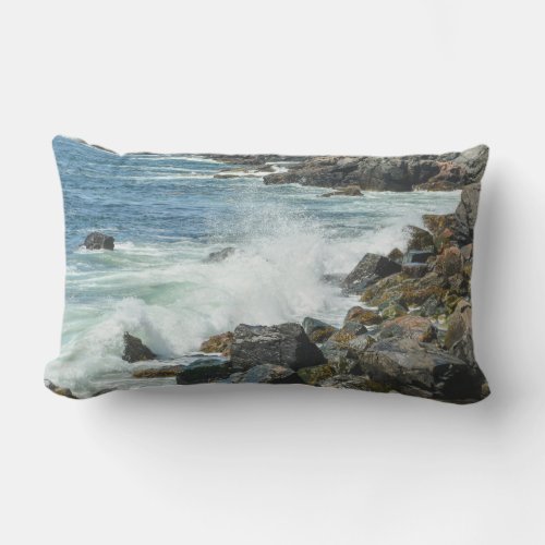 Maine Coast Acadia Ocean Waves Outdoor Lumbar Pillow