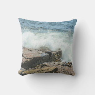 Maine Coast Acadia Ocean Waves Outdoor Pillow