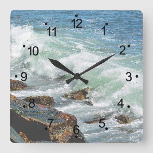 Maine Coast Acadia Ocean Waves Square Wall Clock