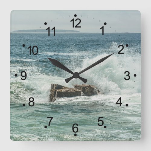 Maine Coast Acadia Ocean Waves Square Wall Clock