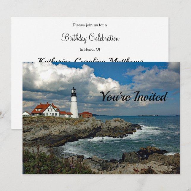 Maine Coast Lighthouse Birthday Invitation (Front/Back)