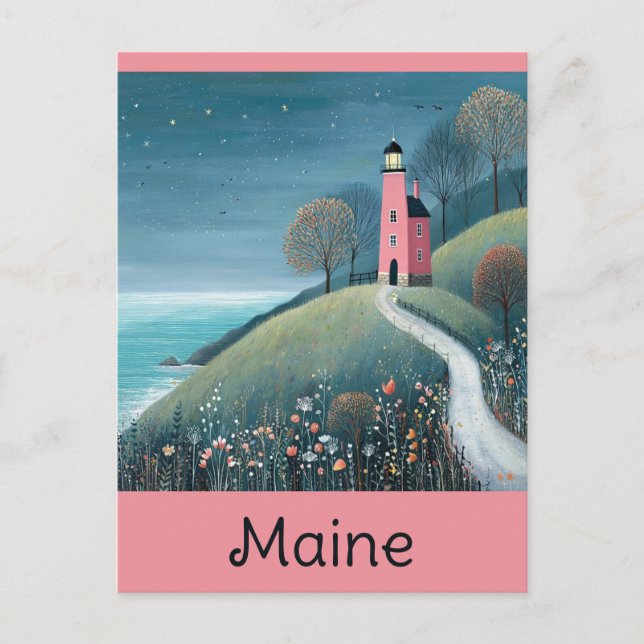 Maine Coast Lighthouse Watercolor Travel Postcard (Front)