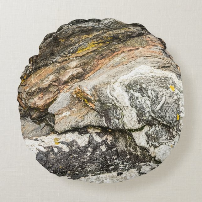 Maine Coast Rocks Nature Black Round Pillow (Front)