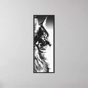 Maine Coon Black & White Cat Canvas Art Print