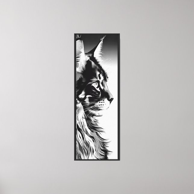 Maine Coon Black & White Cat Canvas Art Print (Front)