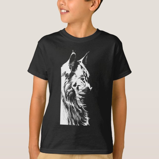 Maine Coon Boy's Black T-Shirt Kids' Cat Print (Front)