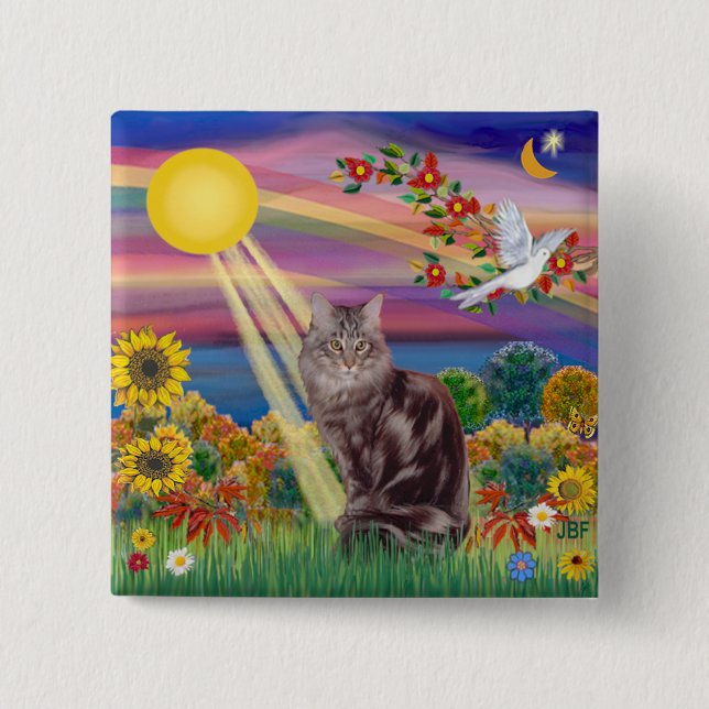 Maine Coon Cat 10 - Autumn Sun Button (Front)