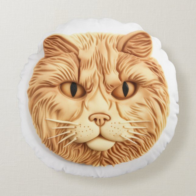 Maine Coon Cat 3D Inspired Round Pillow (Front)