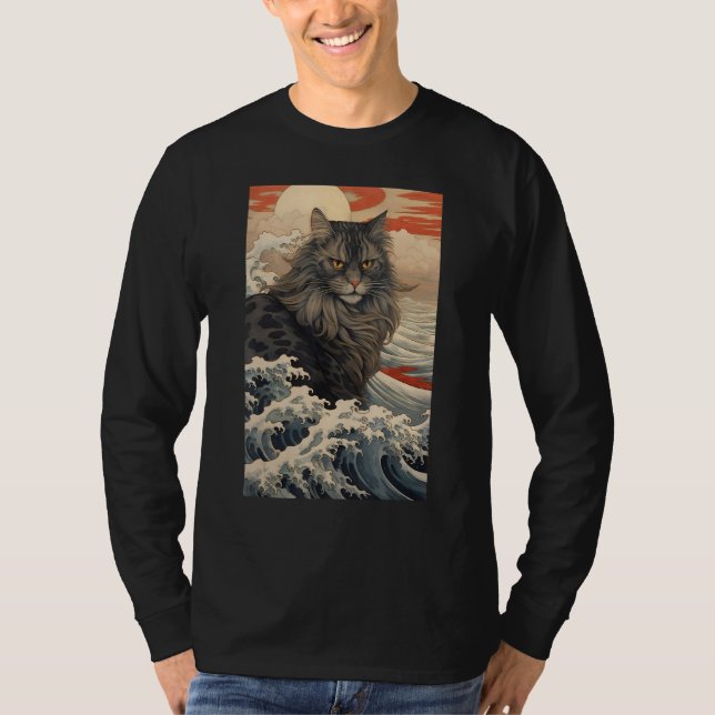 Maine Coon Cat Aesthetic Japanese Ukiyo e 2 T-Shirt (Front)