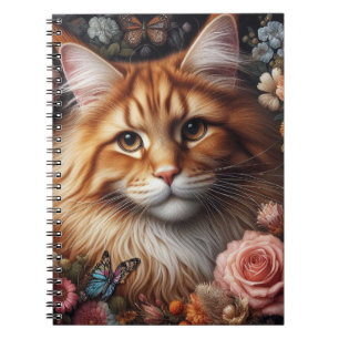Maine Coon Cat and Pink Roses Cat Lovers Notebook