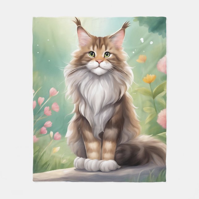 Maine Coon Cat Art Fleece Blanket (Front)