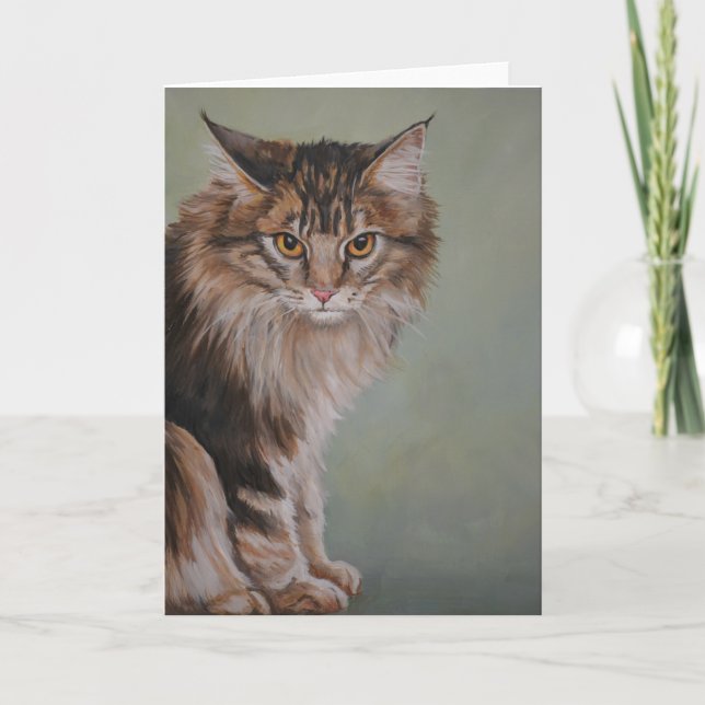 Maine Coon Cat Art Greeting Card (Front)