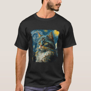 Maine coon Cat Art Van Gogh Inspired Starry Night T-Shirt