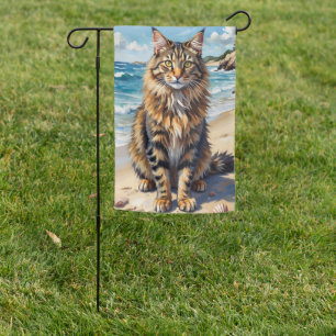 Maine Coon Cat Beach Art Garden Flag