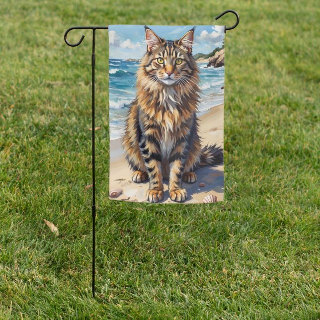 Maine Coon Cat Beach Art Garden Flag (In SItu)