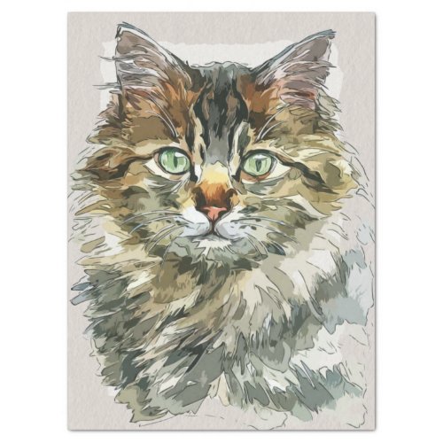 Maine Coon Cat Breed Watercolor Sketch Tissue Paper