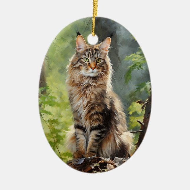 Maine Coon cat Ceramic Ornament (Front)