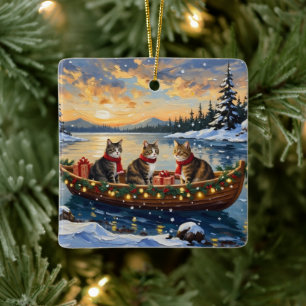 Maine Coon Cat Christmas Boat Holiday Ceramic Ornament