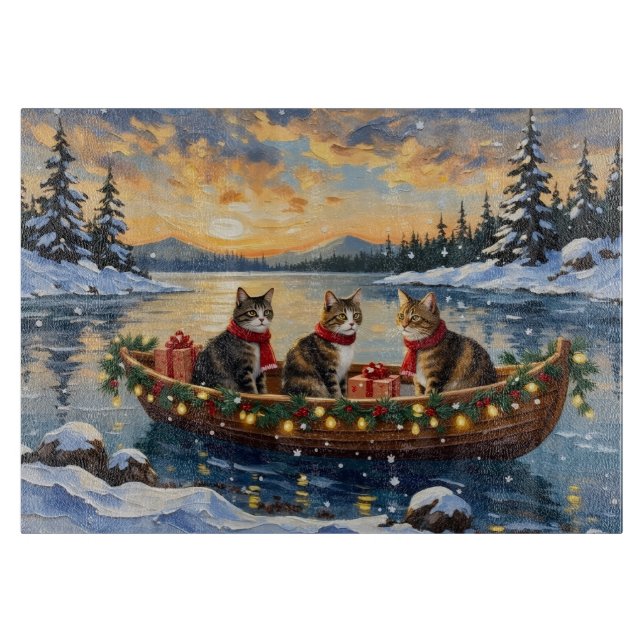 Maine Coon Cat Christmas Boat Holiday Cutting Board (Front)